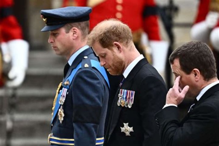 
Prince Harry and Prince William Walk Behind Queen Elizabeth II’s Coffin as It Leaves Buckingham Palace 